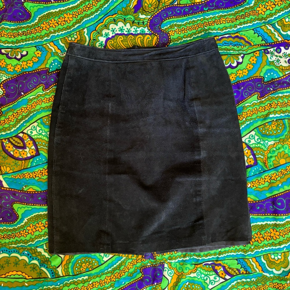 Vintage 80s black suede pencil skirt